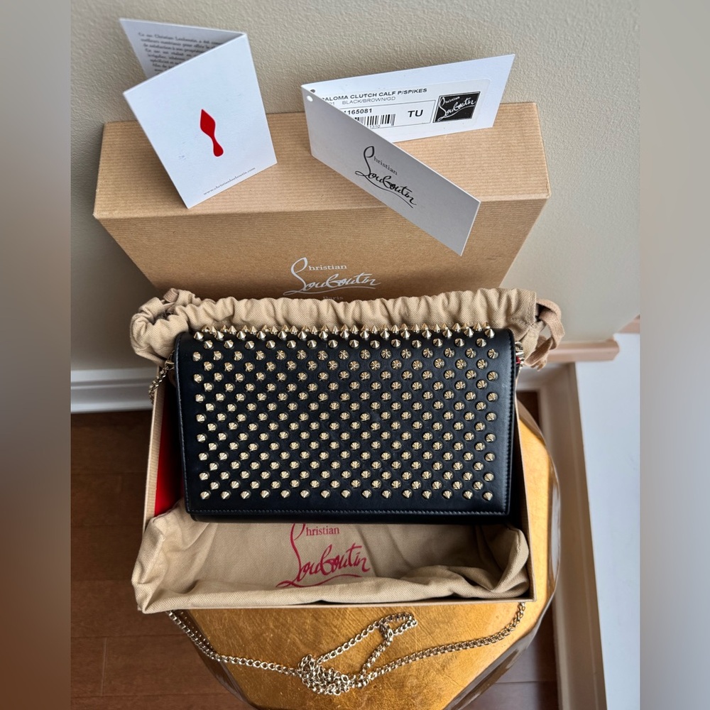 Christian Louboutin Paloma Clutch Crossbody Bag with chain, calf leather, spikes